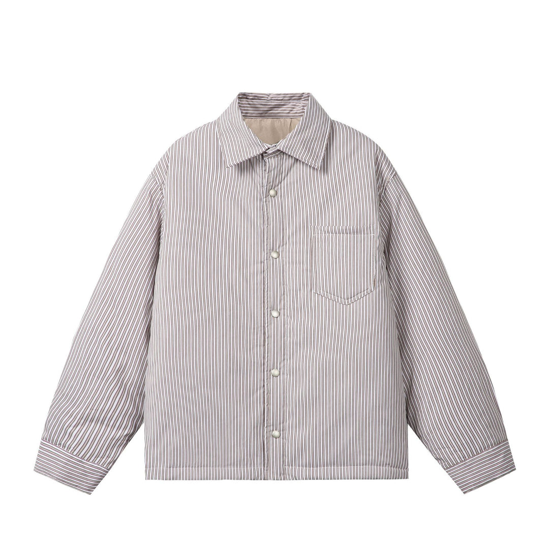 Unisex Striped Boxy Shirt Jacket with Snap Button Placket and Chest Pocket Mune Fashion