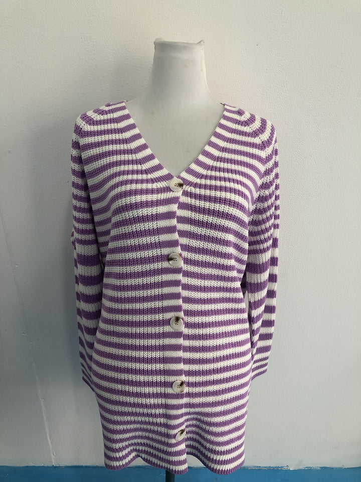 Women's striped oversized cardigan with V-neck and button placket Mune Fashion
