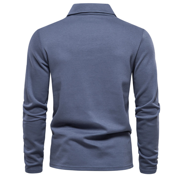 Men's long-sleeved polo shirt with open V-neck, slim fit and tone-on-tone collar embroidery Mune Fashion