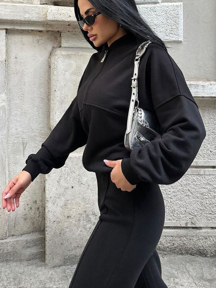 Women's oversized zip-up jacket with wide high-waist lounge pants set Mune Fashion