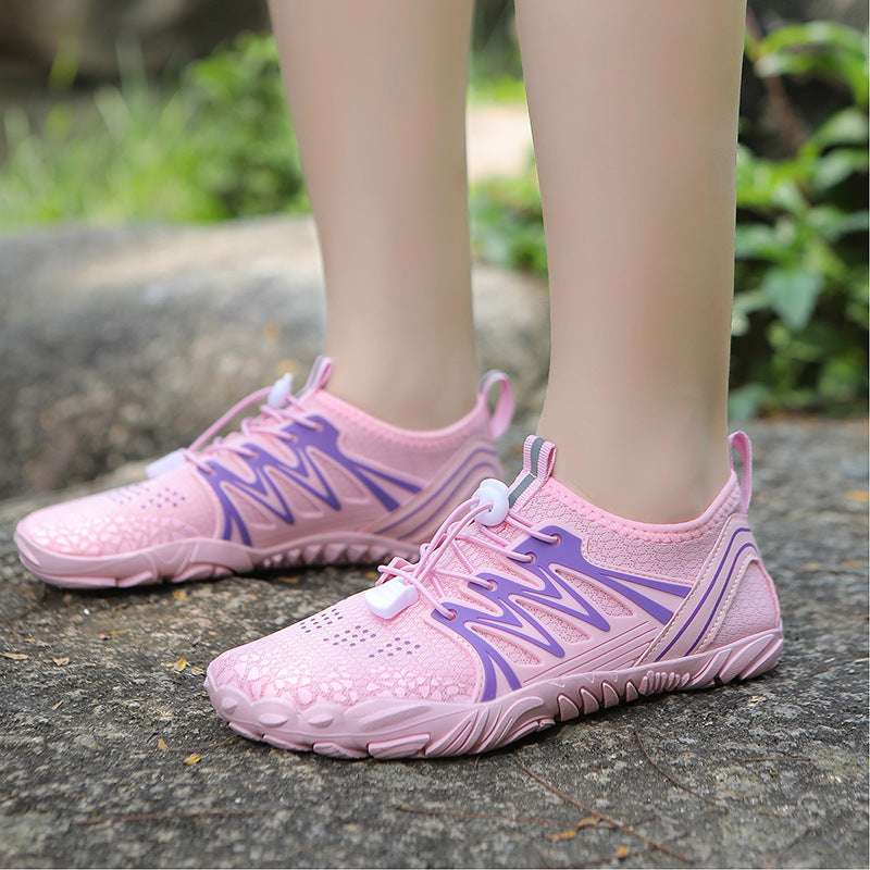 Women's lightweight water shoes with quick-drying knit upper, elastic pull closure, and slip-resistant patterned sole Mune Fashion