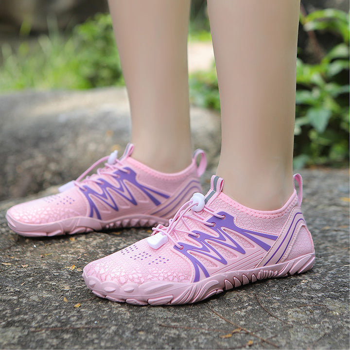 Women's lightweight water shoes with quick-drying knit upper, elastic pull closure, and slip-resistant patterned sole Mune Fashion