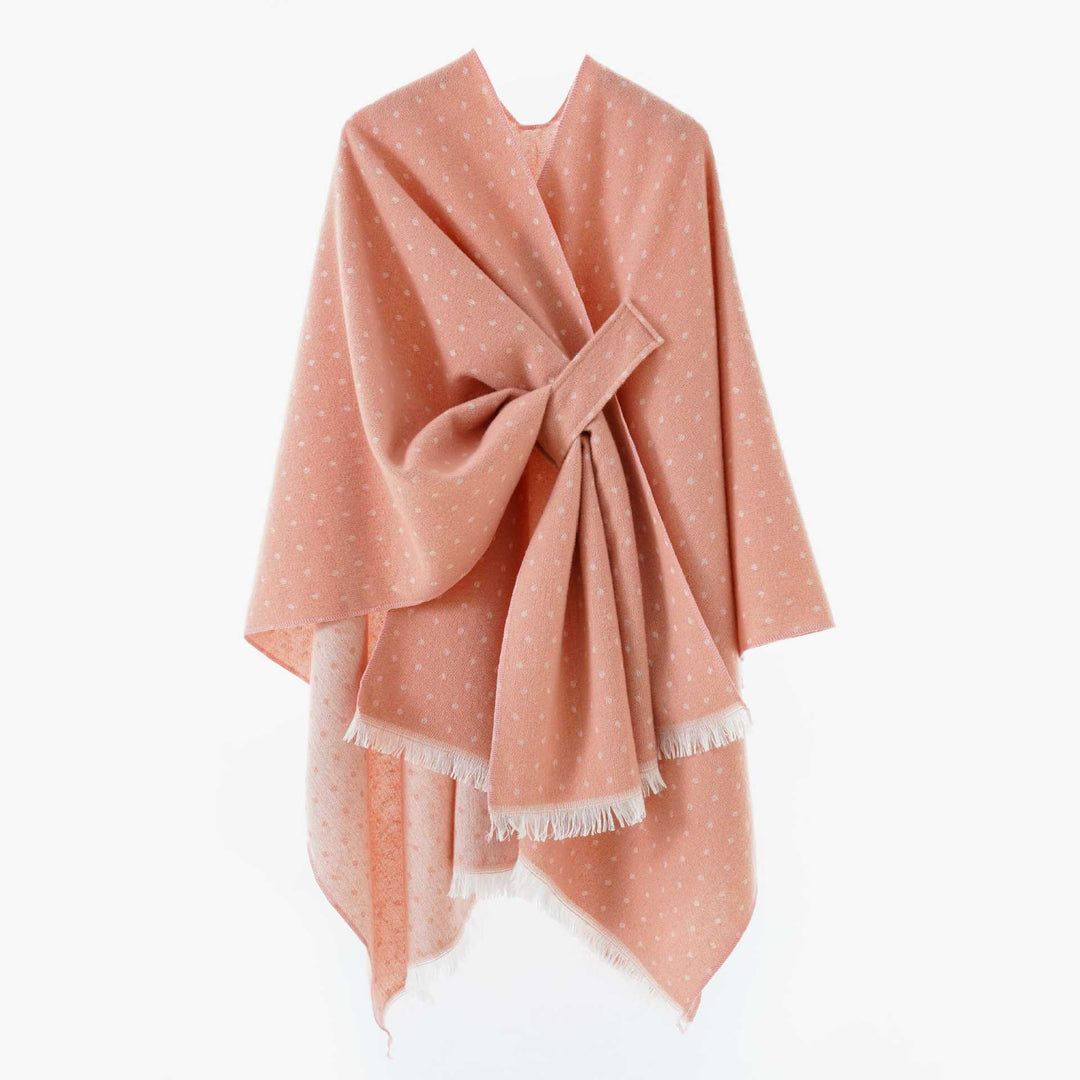 Women's Reversible Wool Mix Poncho with Houndstooth Jacquard and Ties Belt Mune Fashion