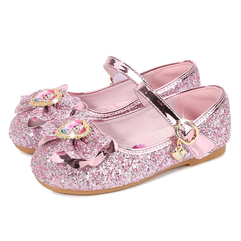 Girls Glittering Ballet Flats with Flower Decor Mune Fashion