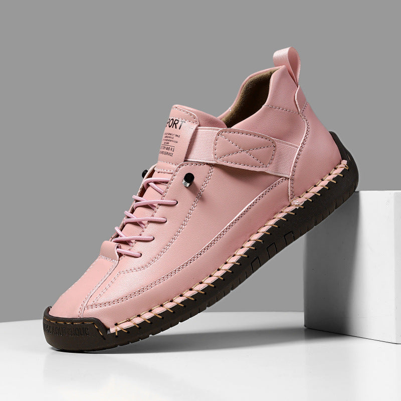 Men's leather imitation casual sneaker with Velcro strap, moccasin seam & profiled rubber sole Mune Fashion