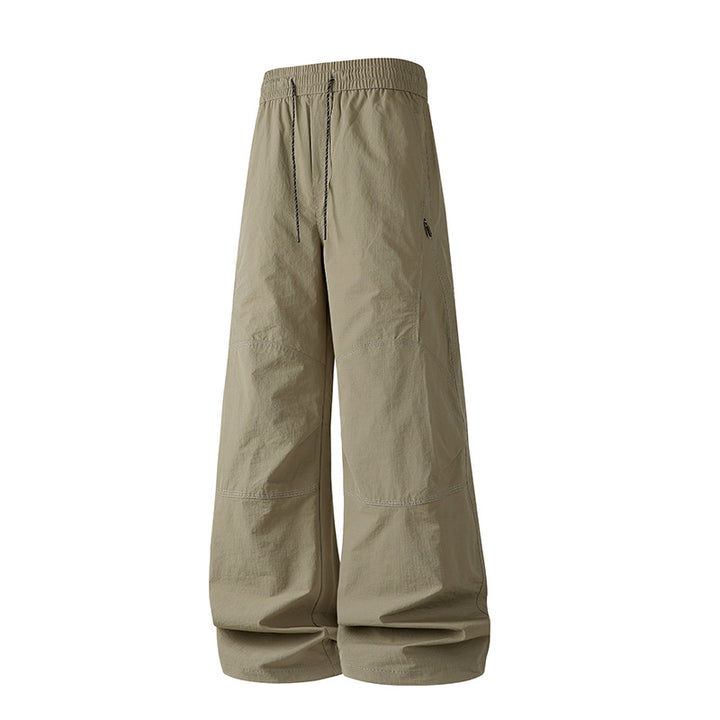 Men's Wide Baggy Pants with Drawstring Waistband and Panel Construction Drune