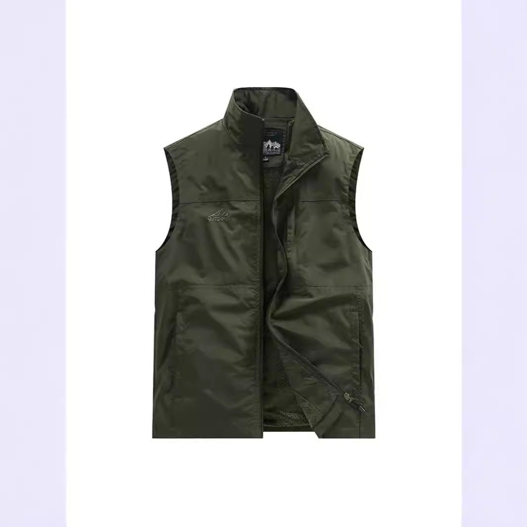 Men's Lightweight Utility Vest with Mesh Lining, Zipper and High Stand Collar Mune Fashion