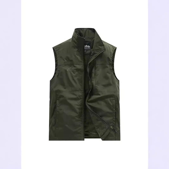 Men's Lightweight Utility Vest with Mesh Lining, Zipper and High Stand Collar Mune Fashion