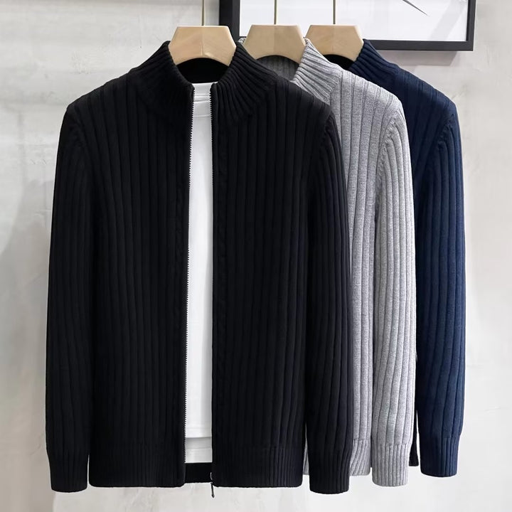 Men's Fashion Zip-Up Cardigan with Ribbed Texture Mune Fashion