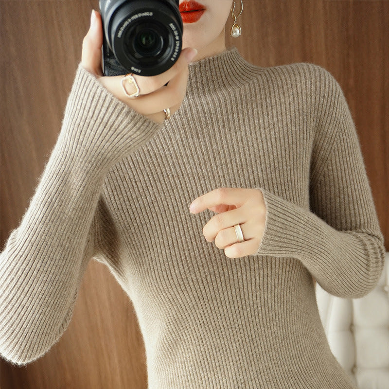 Women's Body-Hugging Ribbed Knit Turtleneck Sweater with Stretch Effect Mune Fashion