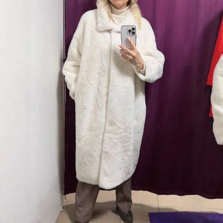Women's Maxi Faux Fur Coat with Oversized Cut and Patch Pockets Mune Fashion