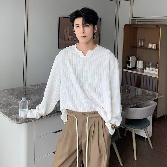 Men's Casual Knit Top with V-Neck Mune Fashion