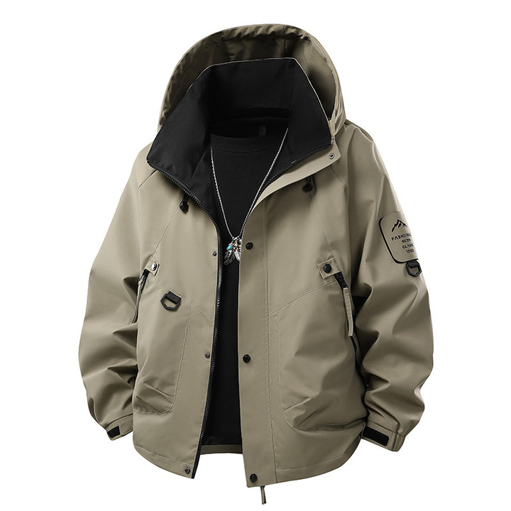 Men's Waterproof Outdoor Jacket with Adjustable Hood Collar Mune Fashion