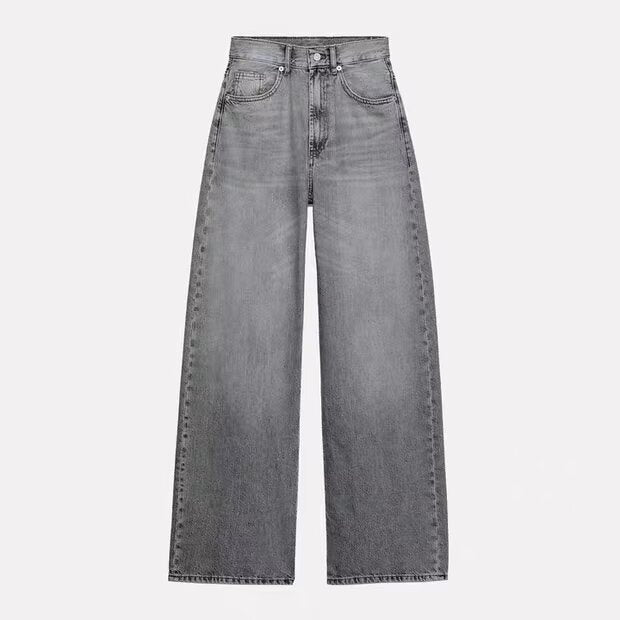 Women's High-Waist Denim Jeans with Wide Leg and Five-Pocket Design Mune Fashion