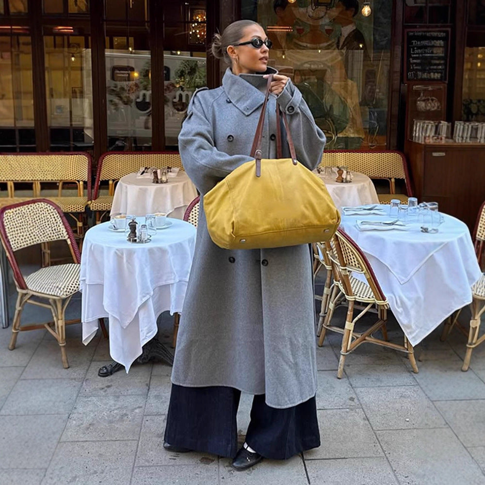 Ladies Oversize Coat made of Wool Mix with High Stand-Up Collar and Asymmetrical Button Placket Mune Fashion