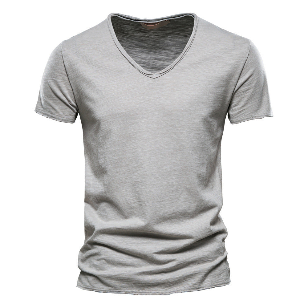 Men's light cotton jersey short-sleeve shirt with V-neck and slim fit Mune Fashion