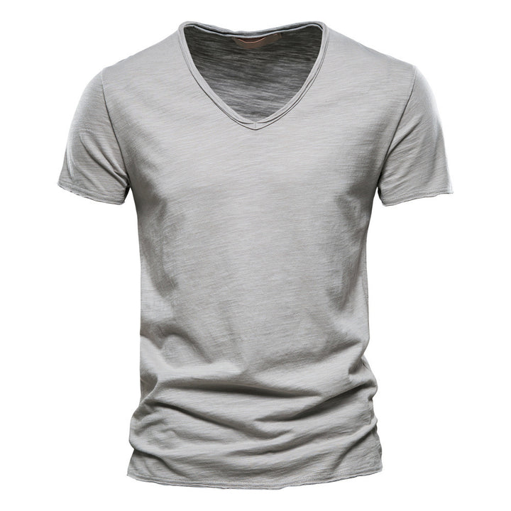 Men's light cotton jersey short-sleeve shirt with V-neck and slim fit Mune Fashion
