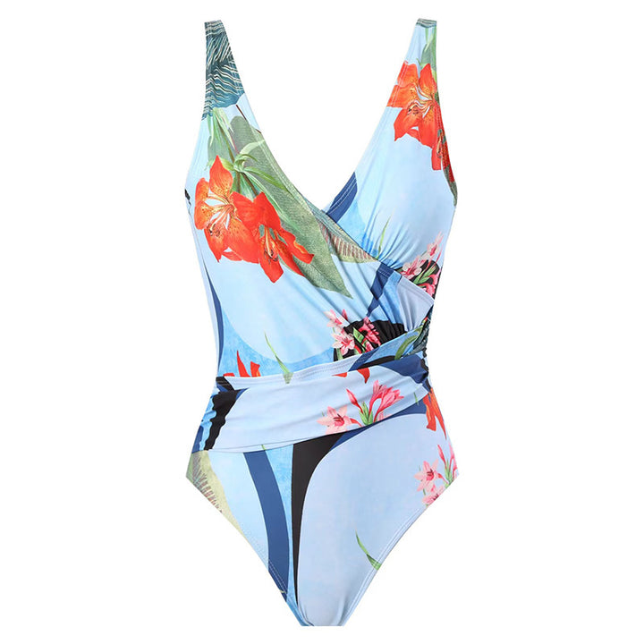 Women's One-Piece Swimsuit with Refined Wrap Design and Floral Print Mune Fashion