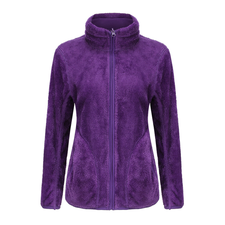 Women's cozy fleece jacket with high stand-up collar, full-length zipper, and figure-enhancing seams Mune Fashion