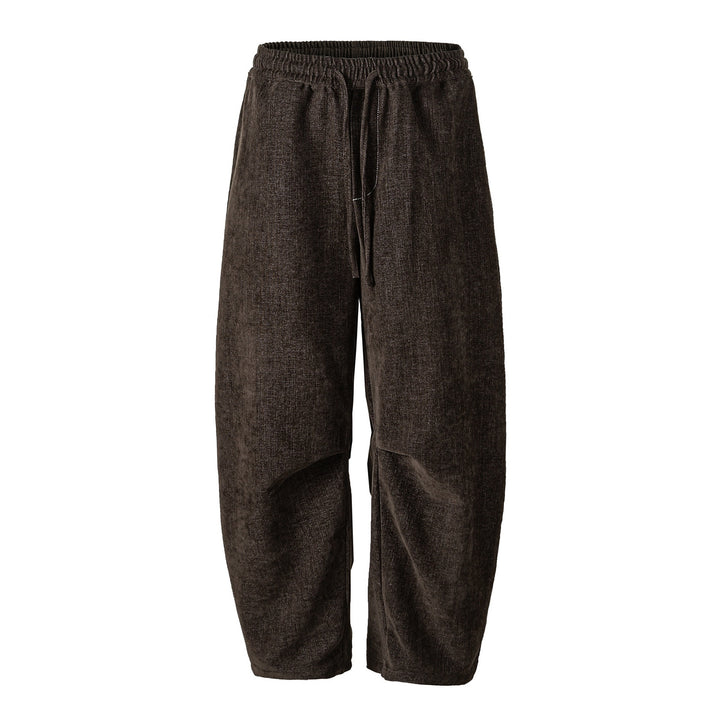 Women's loosely cut cropped pants with high elastic waistband and drawstring made of textured linen blend Mune Fashion