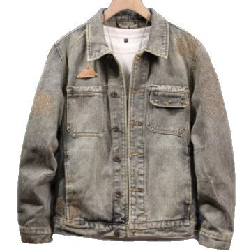 Men's vintage-inspired jeans jacket in worker look with used wash and patch chest pockets Mune Fashion