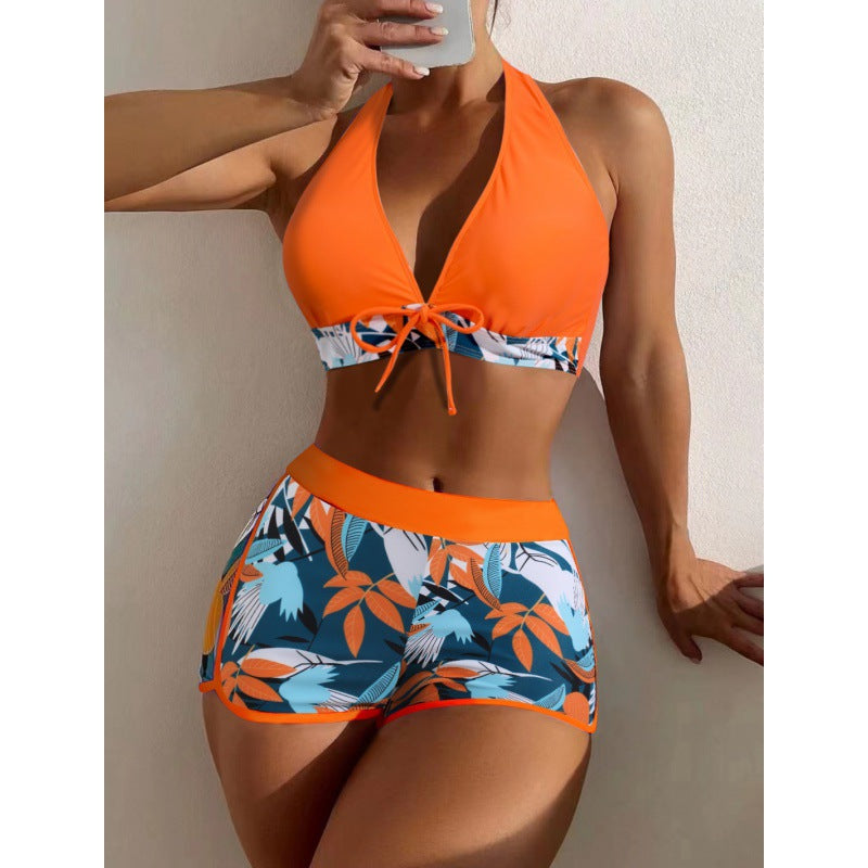 Women High-neck Bikini with Playful Floral Pattern Mune Fashion
