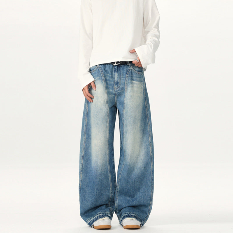 Men's Extra Wide Vintage Denim Jeans with Palazzo Cut and Vertical Seam Design Mune Fashion