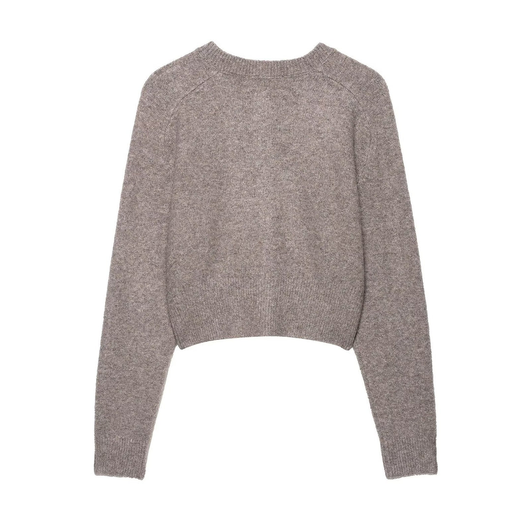 Ladies Cropped Raglan Cardigan with Pearl Buttons and Wide Ribbed Hem Mune Fashion