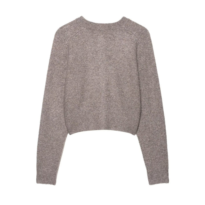 Ladies Cropped Raglan Cardigan with Pearl Buttons and Wide Ribbed Hem Mune Fashion
