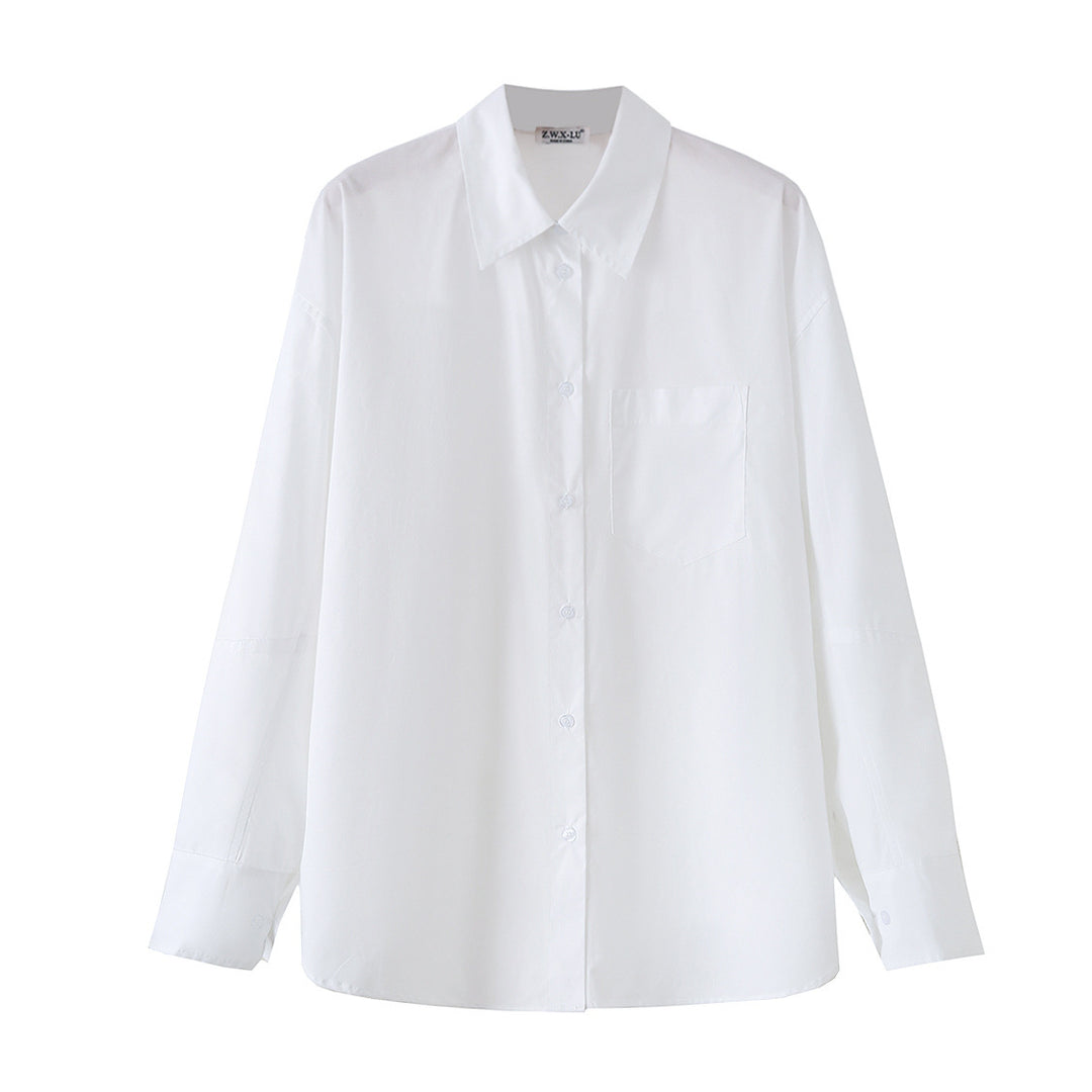 Women's Oversize Basics Blouse with boxy silhouette, shirt collar and chest pocket Mune Fashion