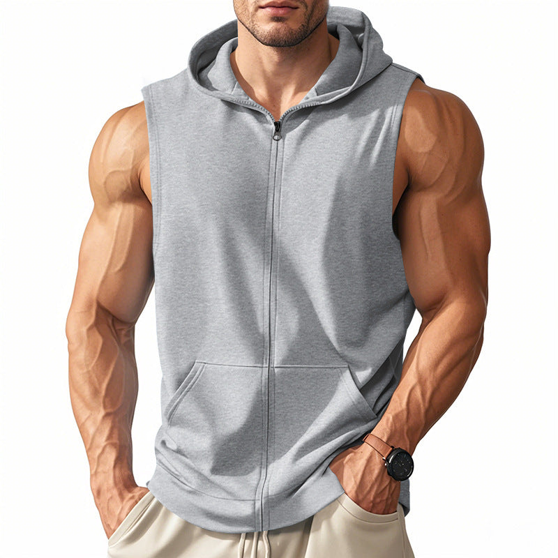 Men's sleeveless zip hooded vest with kangaroo pocket and athletic cut Mune Fashion