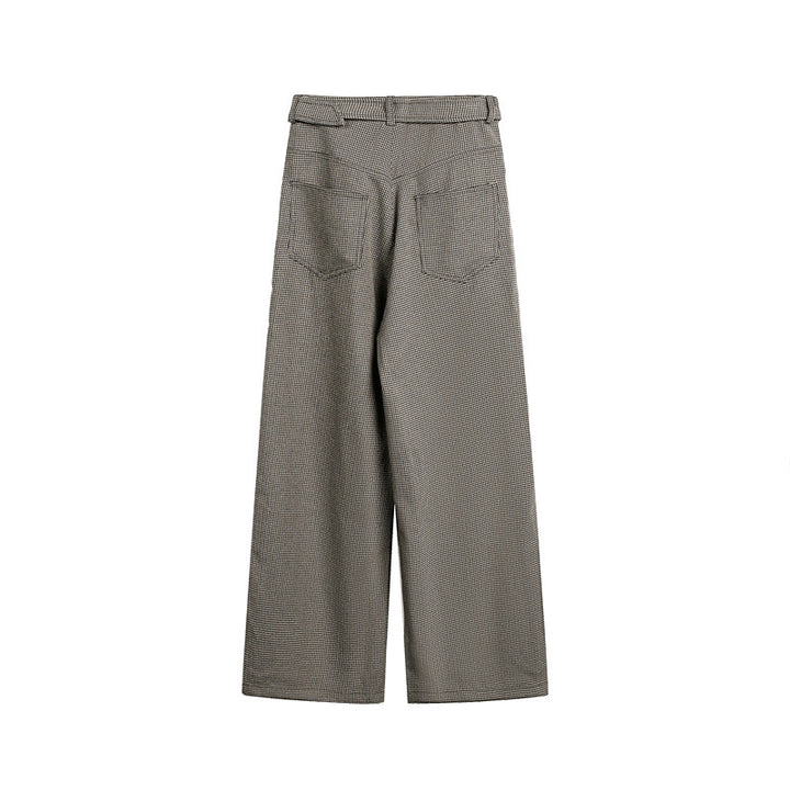 Women's Wide High-Waist Culotte Pants with Tie Belt and Glencheck Pattern Mune Fashion