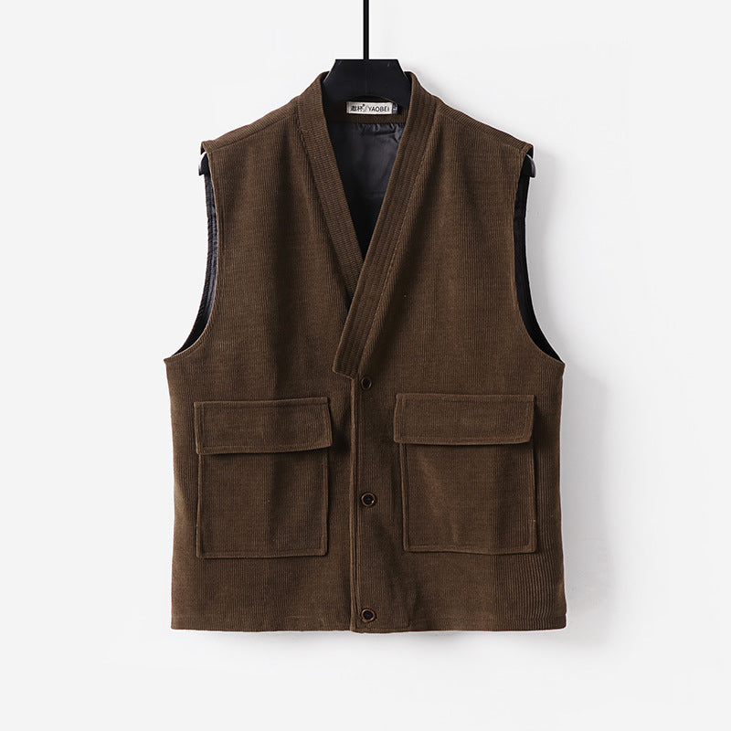 Men's cord waistcoat with shawl collar, patch pockets, and button placket Mune Fashion