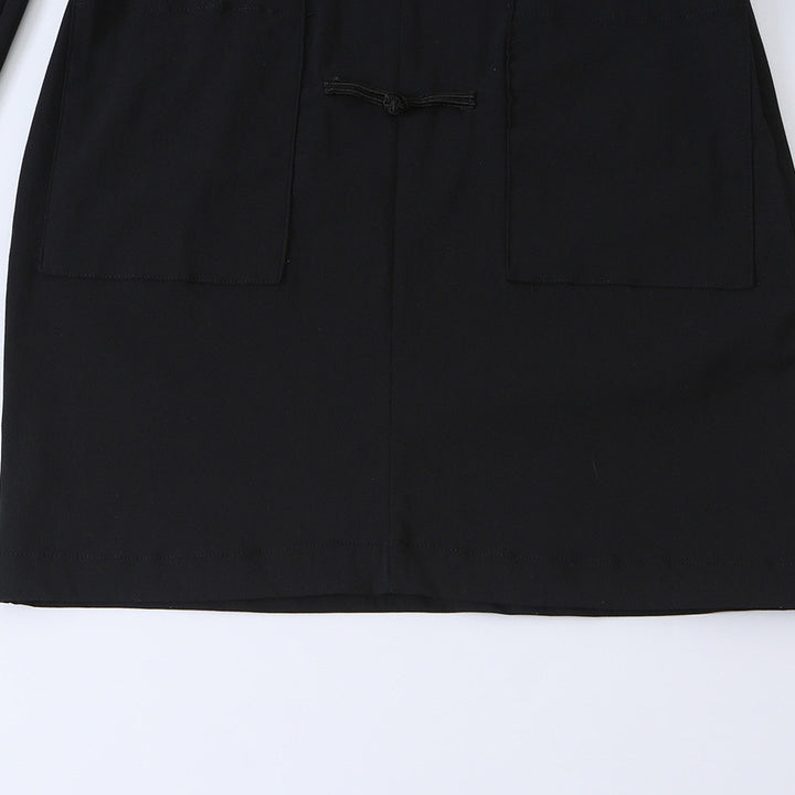 Women’s Mid-Length Coat with Stand Collar, traditional Knot closures and straight cut Mune Fashion