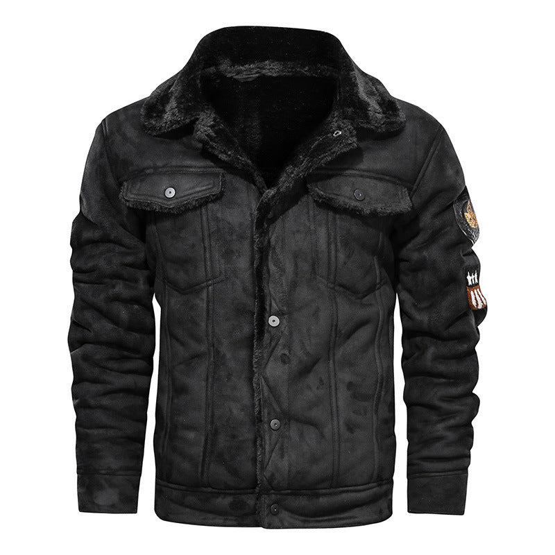Men's faux sheepskin lined denim jacket with teddy lining and snap button placket Mune Fashion