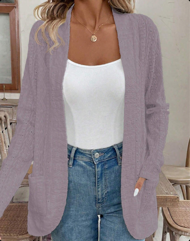 Women's Open Structured Knitted Cardigan with Pockets Mune Fashion