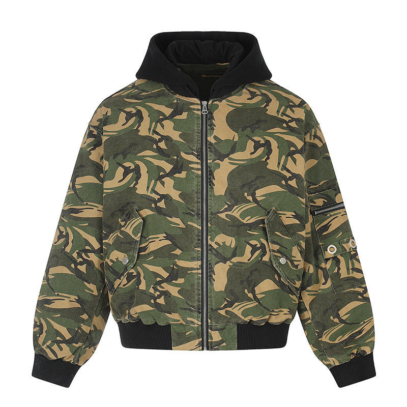 Ladies Oversize Utility Bomber Jacket with Hood, Zip Front and Sleeve Pocket Mune Fashion