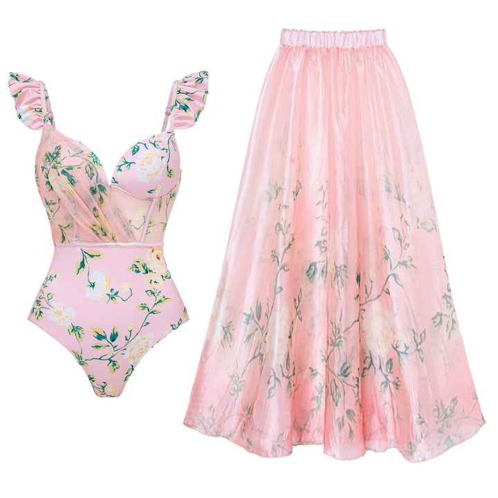 Women's bikini set with floral details and airy maxi skirt Mune Fashion