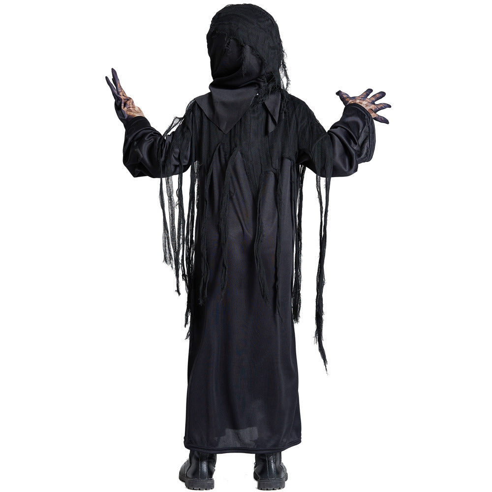 Unisex Spooky Skeleton Costume with Hood and Fringes Mune Fashion