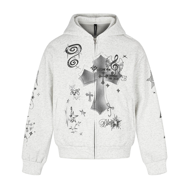 Unisex Printed Hooded Zip Jacket in Casual Boxy Cut with Full Zip Mune Fashion