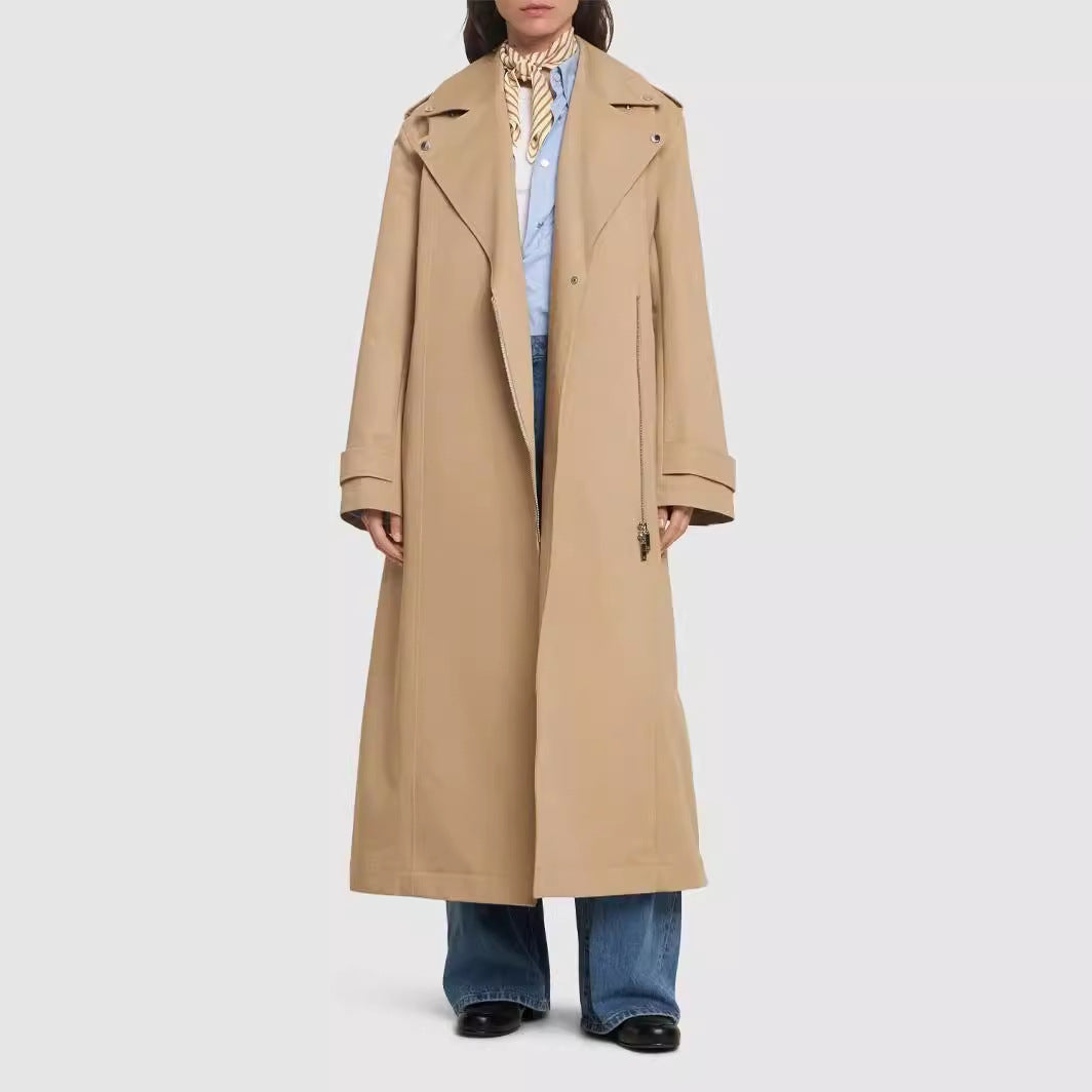Women's floor-length oversized trench coat with zipper and wide shawl collar Mune Fashion
