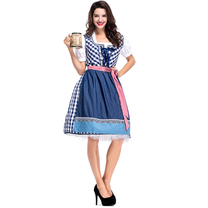 Women’s traditional dirndl dress with heart-shaped neckline, lacing and detachable apron Mune Fashion