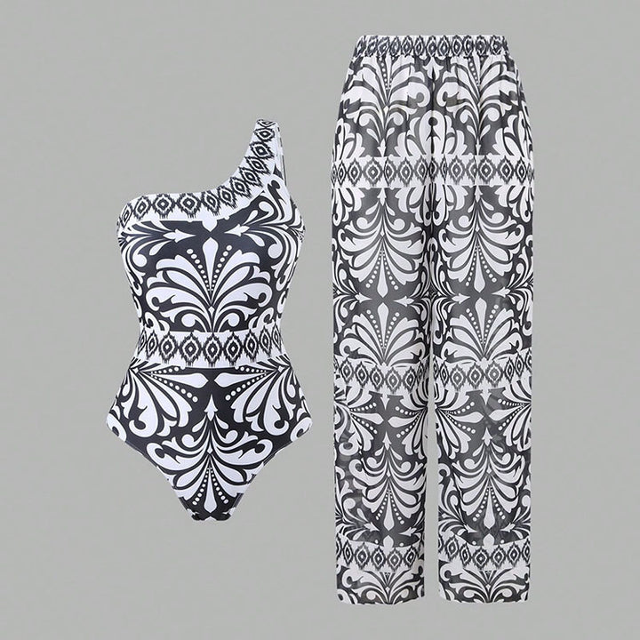 Women's one-piece swimsuit with colorful print and matching Palazzo pants Mune Fashion