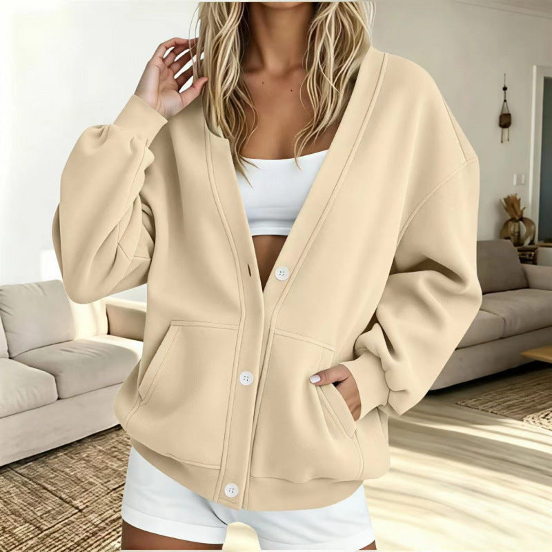 Women's Oversized Cardigan with Button Placket, Insert Pockets and Balloon Sleeves Mune Fashion