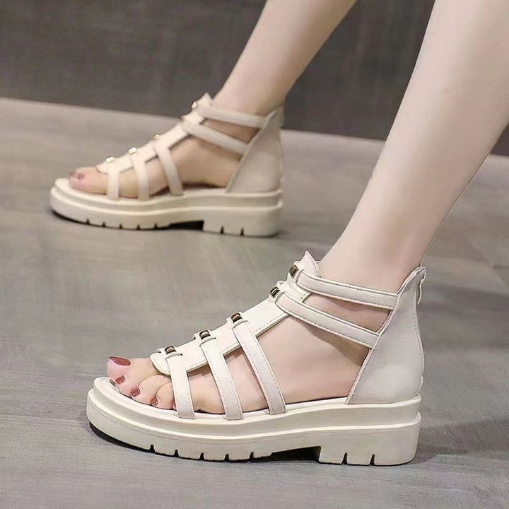 Women's nan gladiator platform sandals with padded comfort insole, profiled platform sole, and back zipper Mune Fashion