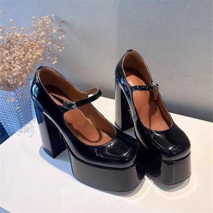 Women's Mary-Jane Platform Pumps with Sculpted Block Heel and Adjustable Strap Mune Fashion