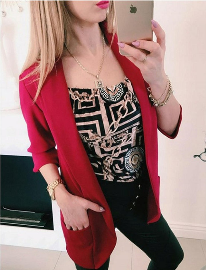 Women Lightweight Open Cardigan-Blazer, three-quarter sleeves with side pockets Mune Fashion