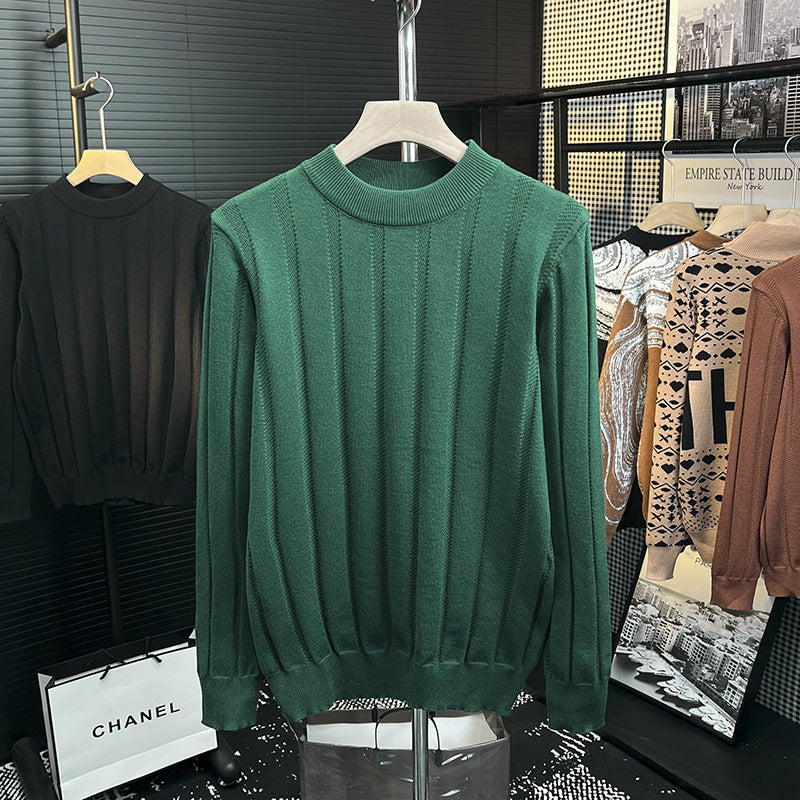 Men's fine knit pullover with vertical rib structure and short stand-up collar Mune Fashion