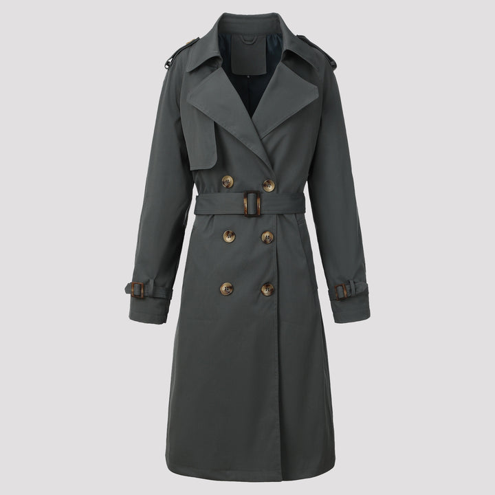 Women's Classic Tailored Double-Breasted Trench Coat with Tie Belt and Epaulets Mune Fashion