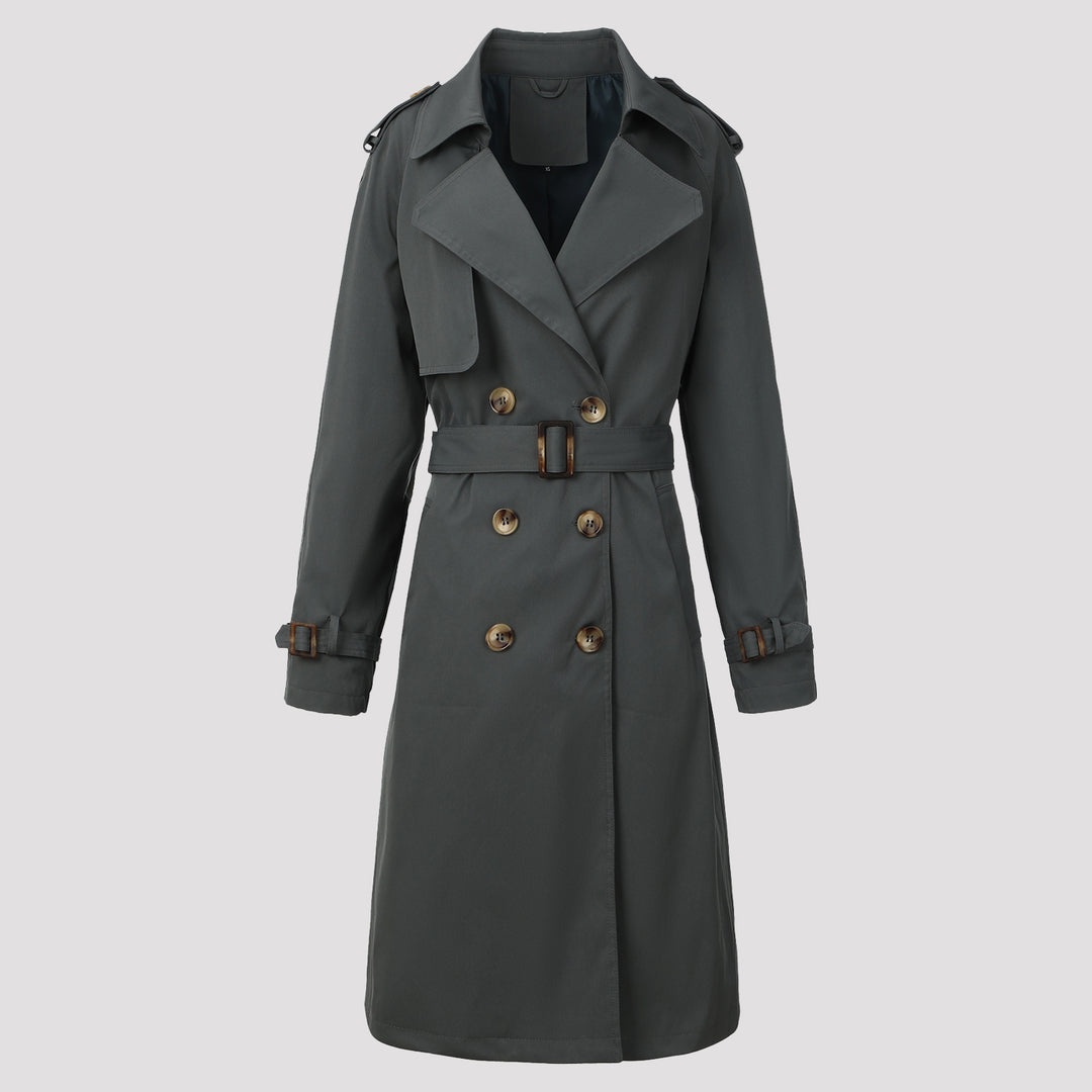 Women Classic Double-Breasted Trench Coat with Belt and Epaulettes Mune Fashion